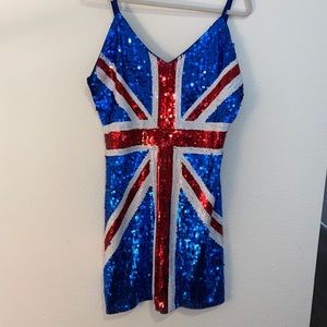 Sequin English flag dress Spice Girls 60s costume